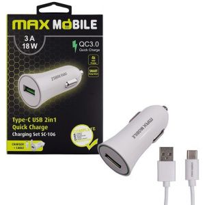 MAXMOBILE AUTO ADAPTER USB  SC-106 QC 3.0,18W QUICK CHARGE 3A + TYPE C bijeli