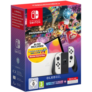 Nintendo Switch OLED Console - White Joy-Con Mario Kart 8 Deluxe & Booster Pass & 12M NSO Bundle