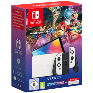 Nintendo Switch OLED Console - White Joy-Con Mario Kart 8 Deluxe & 12M NSO Bundle